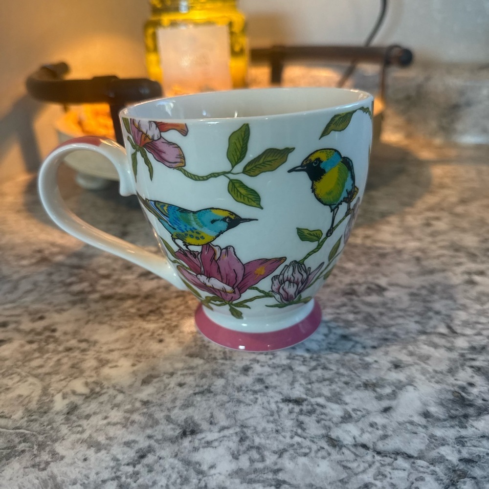 The English Mug Co Fine China Bird Floral Footed Mug